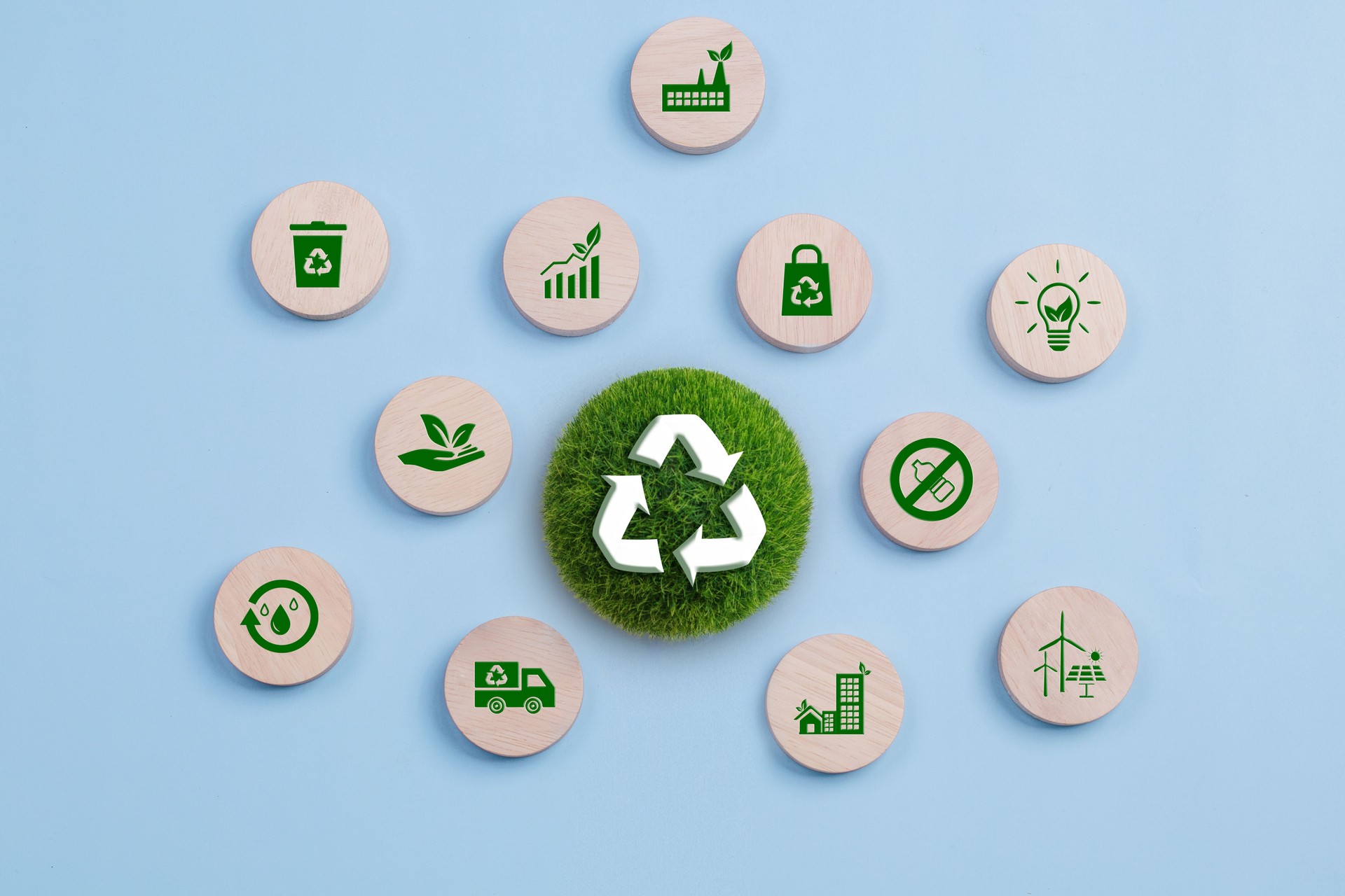 Recycle and zero waste concept. Green globe with recycle icon and waste recycling symbol. Save the earth. Ecological waste management and a sustainable. CSR. World Environment Day. green Business.